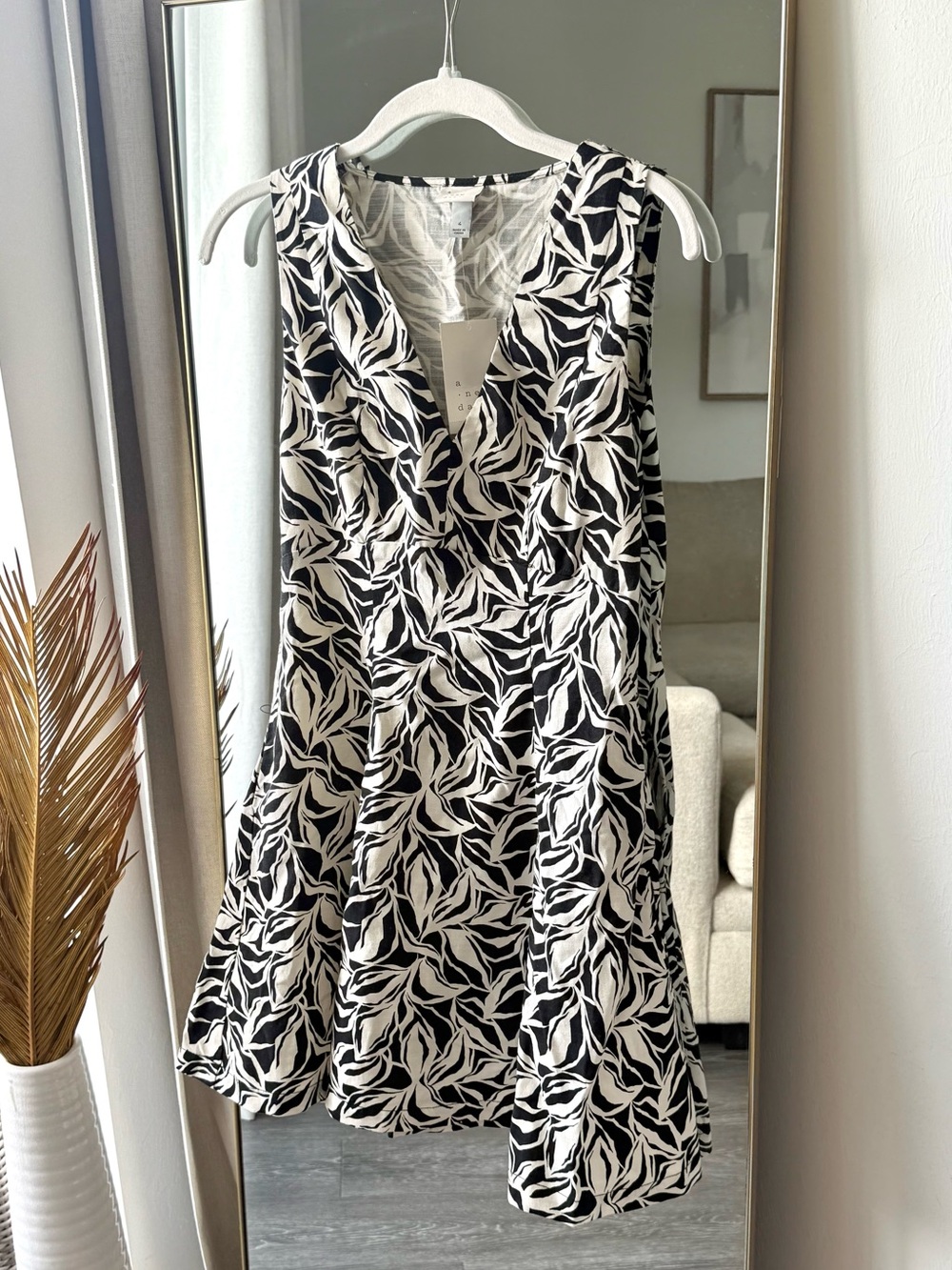 A new day Floral Fit and Flare Black & White A Line Mini Dress with Pockets